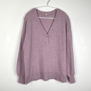 LOFT Slouchy Henley Sweater M Knit Pullover Long Sleeve Lilac Purple Cozy Lounge